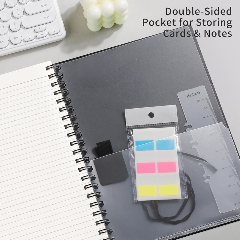 EMSHOI A4 Spiral Notebook Lined Journal, 11.2"" X 8.27"", 300 Pages/150 Sheets, 100gsm Thick Paper, Waterproof Softcover, Twin-Wire Binding, for School Work Writing Note Taking-Black - Image 4